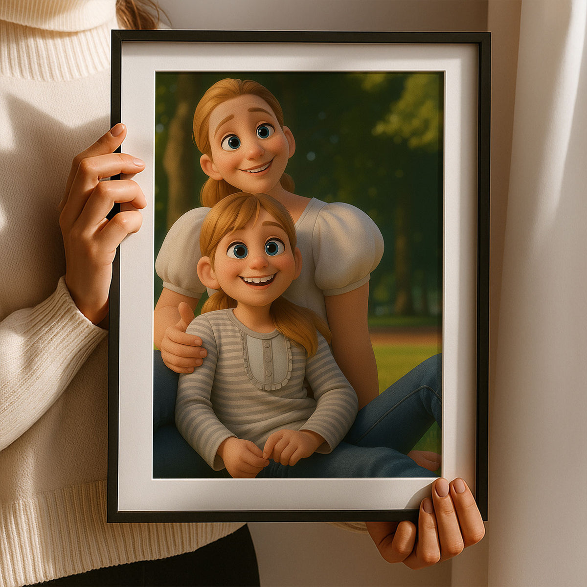 Heartwarming Cartoon Portrait of Mother and Daughter - Perfect Gift for Family Love and Togetherness
 - 3