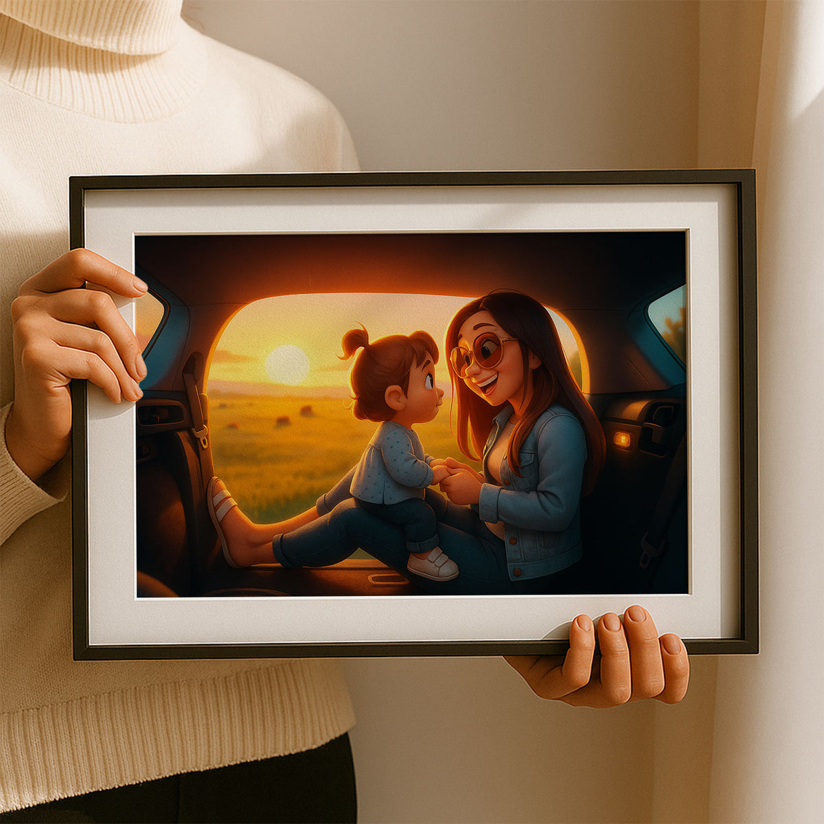 Warm Embrace: Stunning Cartoon-Style Art of Mother Kissing Baby - Perfect Gift for New Moms and Nursery Décor
 - 3