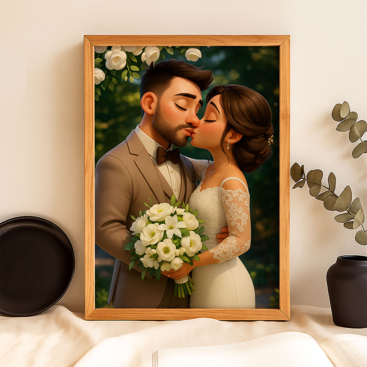 Custom Cartoon Couple Portrait: Romantic Wedding Theme in Vibrant Animated Style
 - 3
