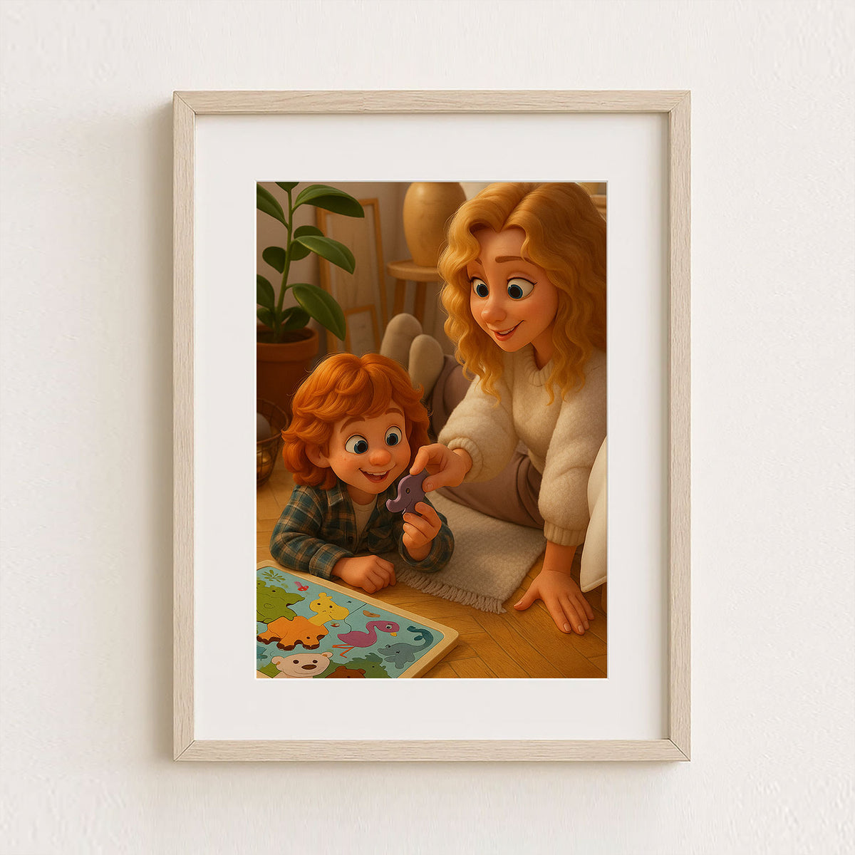 Adorable Mother and Baby Digital Art Print - Heartwarming Cartoon Style for Home Decor and Gift Ideas
 - 3