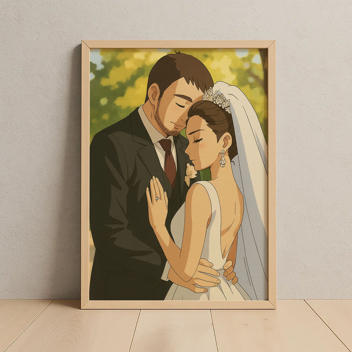 Romantic Wedding Embrace Art Print in a Charming Illustration Style for Home Decor
 - 3