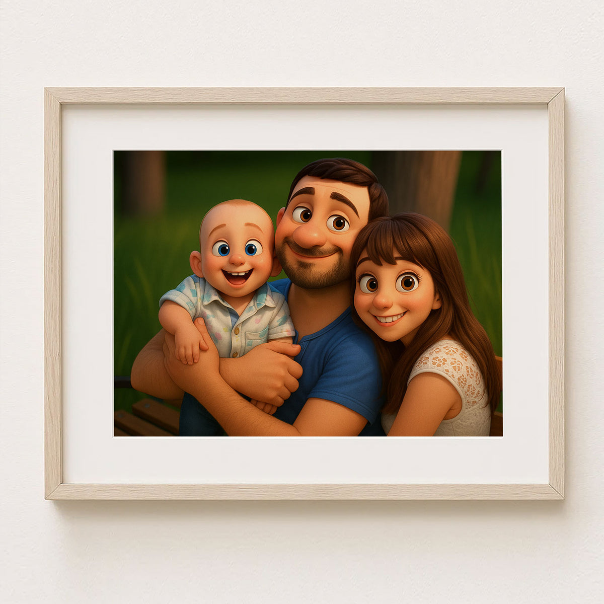 Whimsical Family Portrait Art – Heartwarming Cartoon Style Print of Father, Mother, and Baby Joy
 - 3