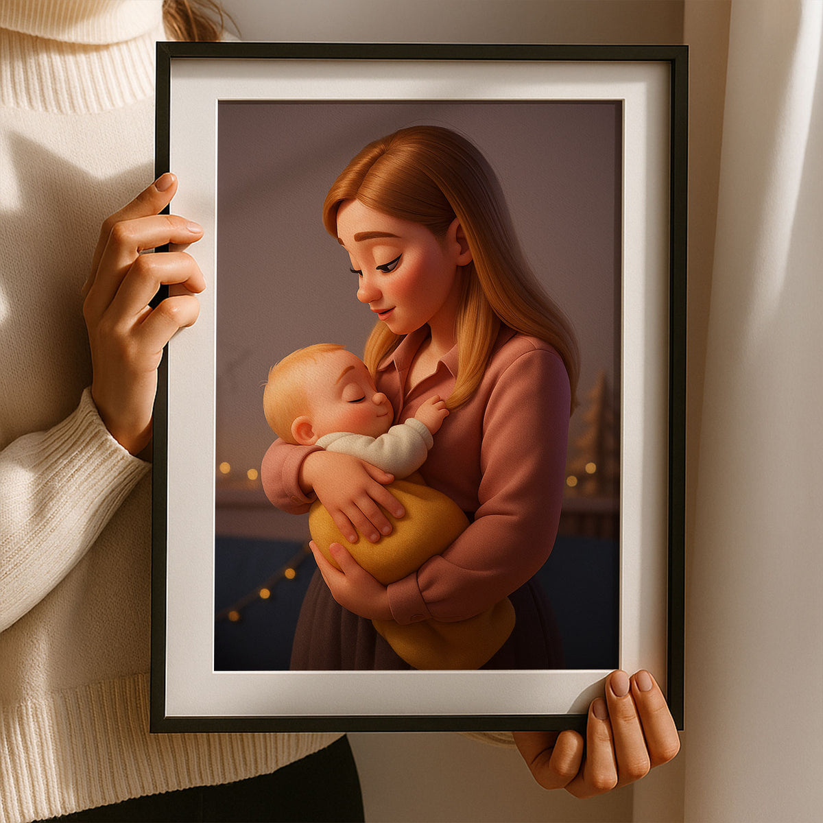Heartwarming Cartoon Illustration of a Mother and Baby Sharing Joyful Moments – Ideal for Nursery Decor and Family Art
 - 3