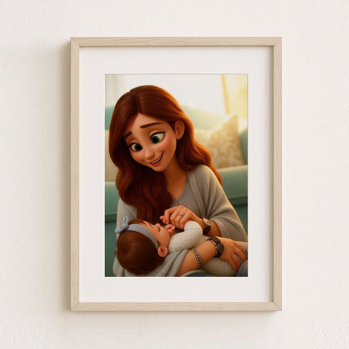 Whimsical Mother and Baby Cartoon Print: Heartwarming Digital Art for Your Nursery or Family Space
 - 3