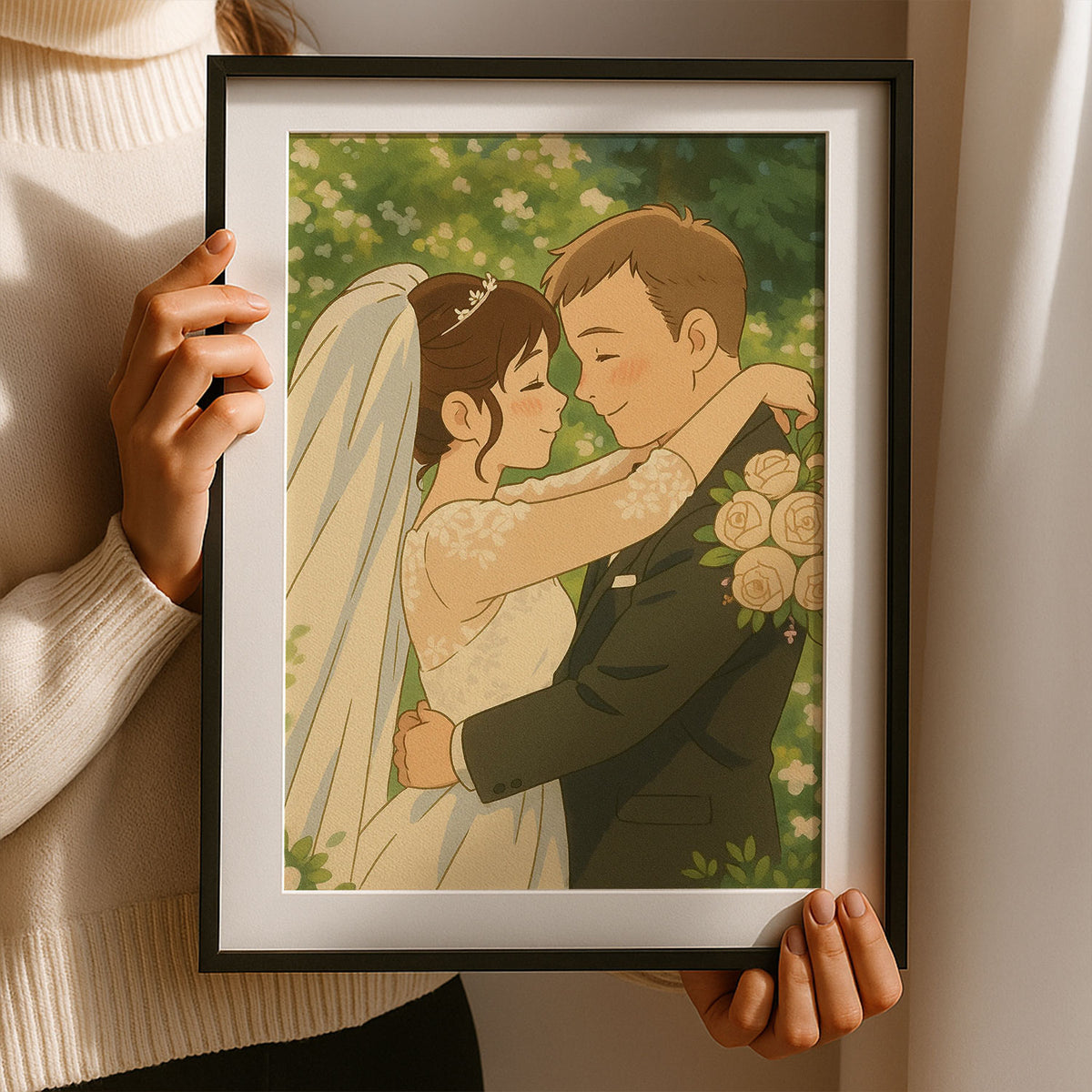 Charming Anime-Style Wedding Artwork: Celebrate Love with Unique Hand-Drawn Portrait of Bride and Groom
 - 3