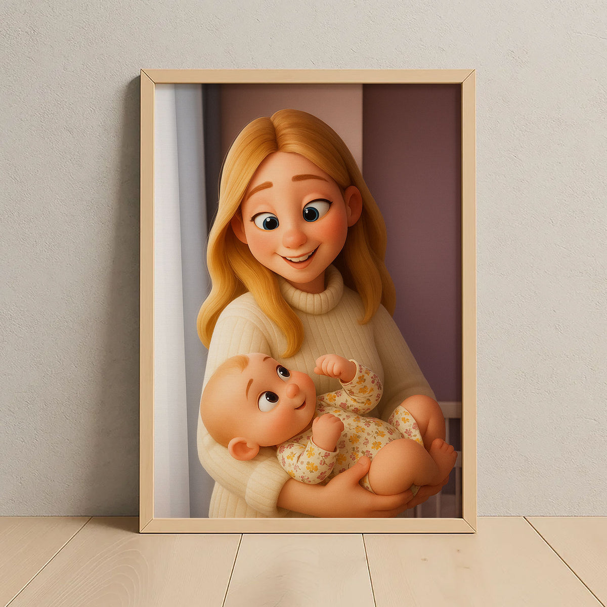 Heartwarming Mother and Baby Cartoon Art Print – Perfect Nursery Decor for a Cozy and Stylish Home
 - 3