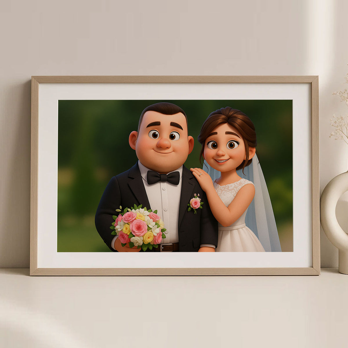 Beautiful Animated Wedding Portrait of a Happy Couple in a Charming Style - Perfect for Your Home Decor
 - 3