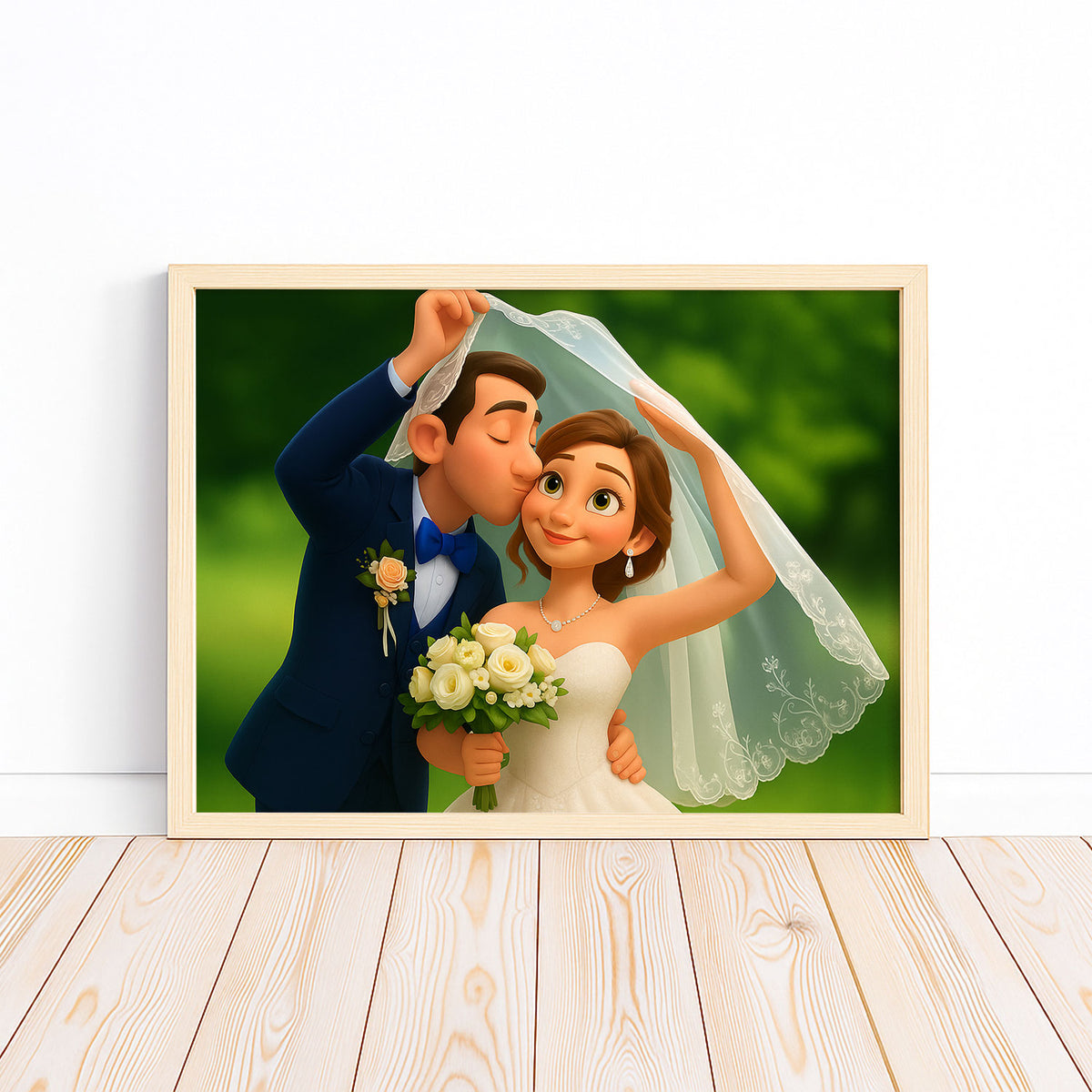 Charming Animated Wedding Portrait: Celebrate Love with Whimsical Art Style
 - 3