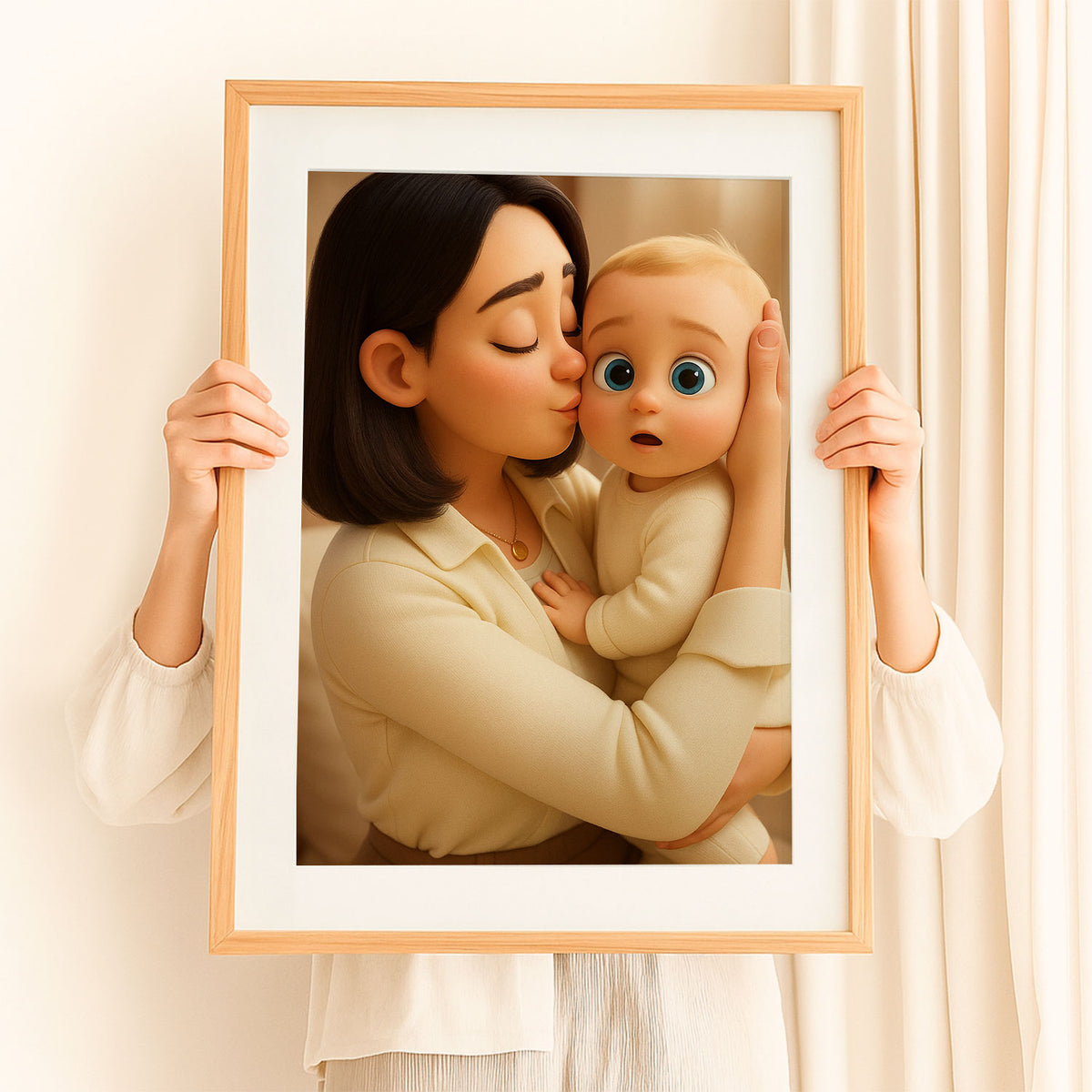 Adorable Cartoon Art Print of Loving Mother and Baby - Perfect Nursery Decor in Charming Style for Family Moments
 - 3
