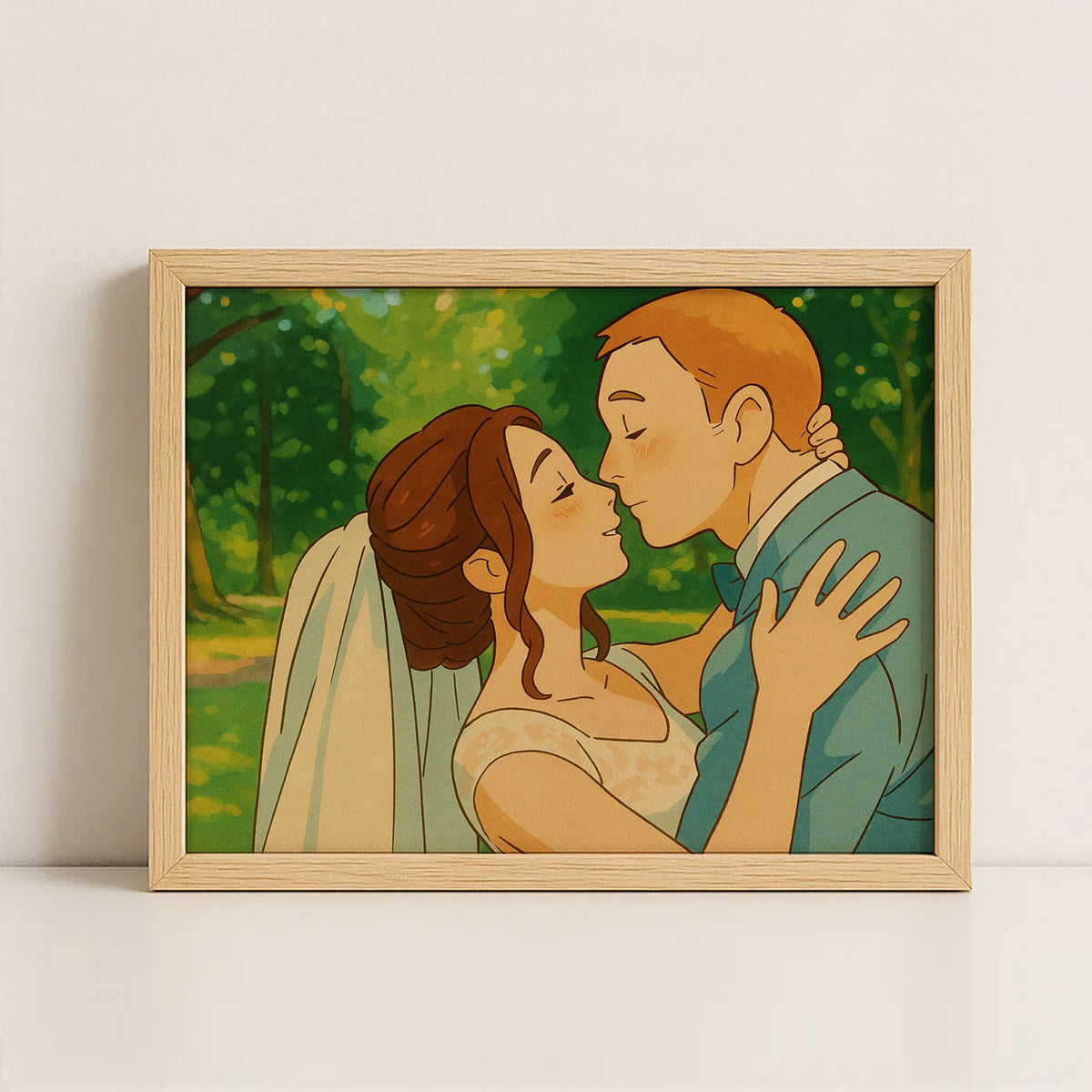Whimsical Cartoon Wedding Kiss Art Print – Perfect Gift for Newlyweds and Couples
 - 3
