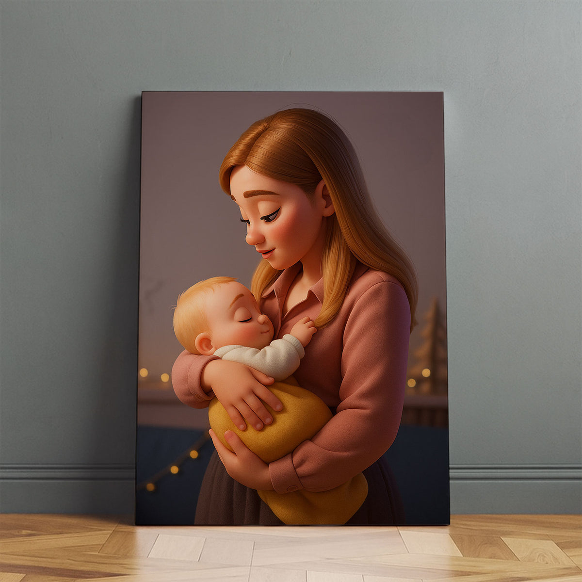 Heartwarming Mother and Baby Illustration - Adorable Cartoon Art for Nursery Decor, Perfect Gift for New Moms
 - 2