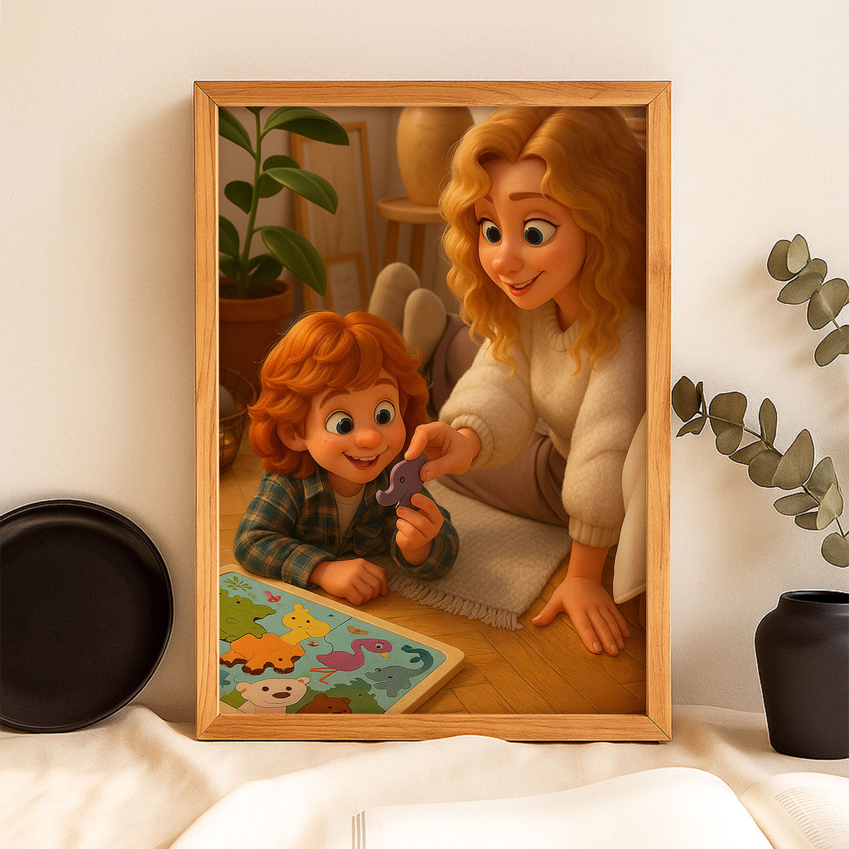 Whimsical Cartoon Portrait of a Grandmother and Granddaughter Embracing: Perfect Gift for Family Love and Memories
 - 3