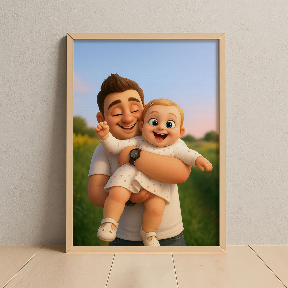 Heartwarming Mother-Daughter Portrait in Vibrant Cartoon Style | Perfect Wall Art for Family Spaces
 - 3