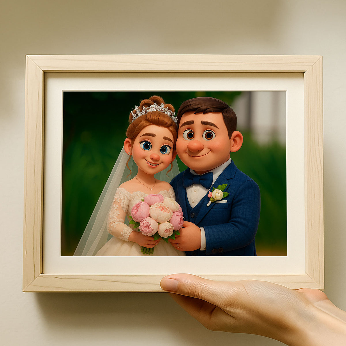 Charming Cartoon Couple Kissing: Romantic Art Print for Lovebirds and Wedding Decor
 - 2