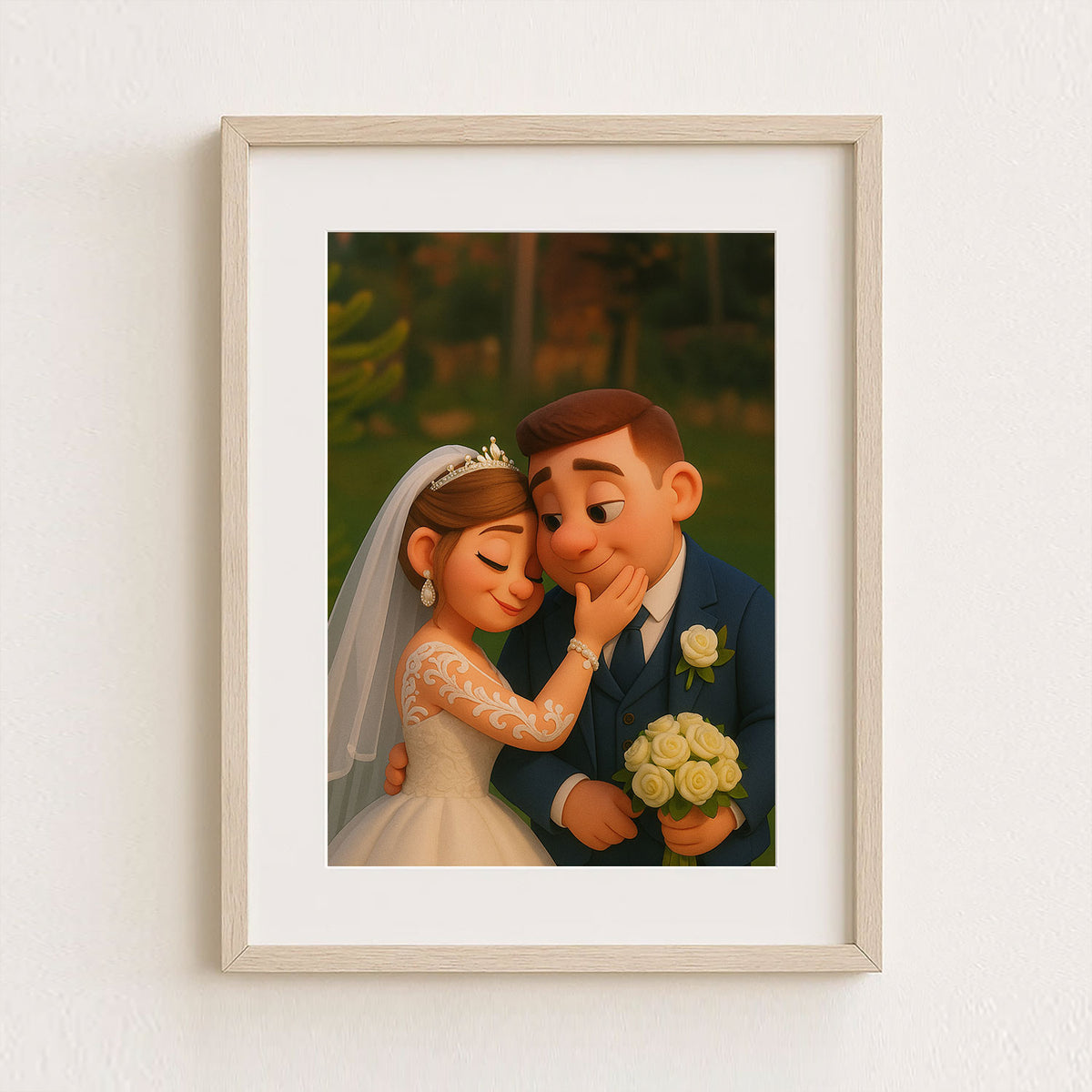 Charming Wedding Illustration: Disney-Inspired Romantic Couple in Lush Garden
 - 3
