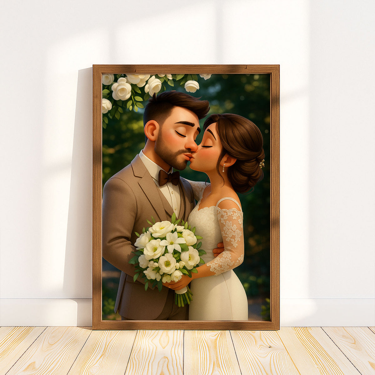 Charming Wedding Couple Portrait in Whimsical Style - Perfect Home Decor for Love and Romance
 - 3