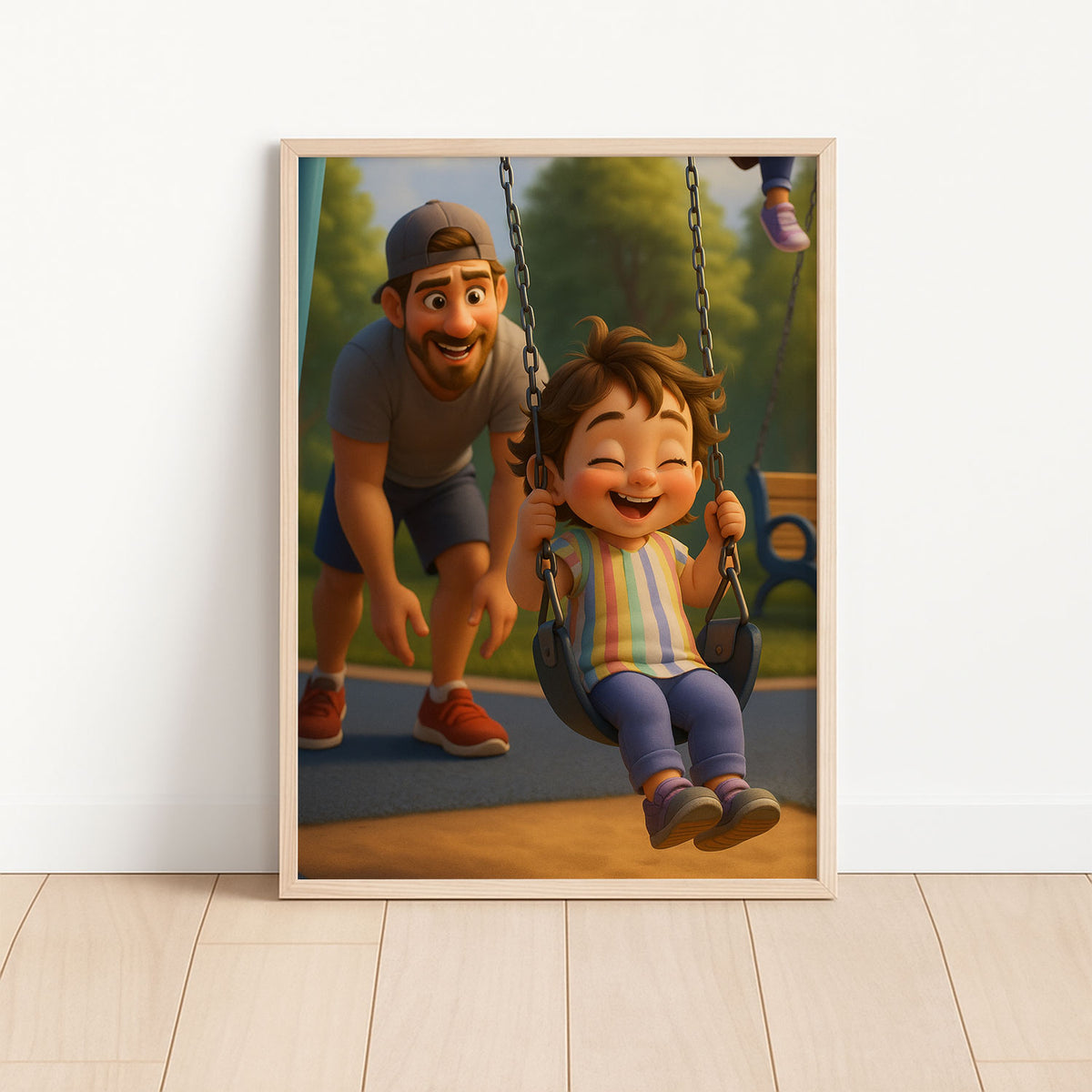 Heartwarming Father-Son Bond: Colorful Cartoon Art Print Celebrating Family Joy
 - 3
