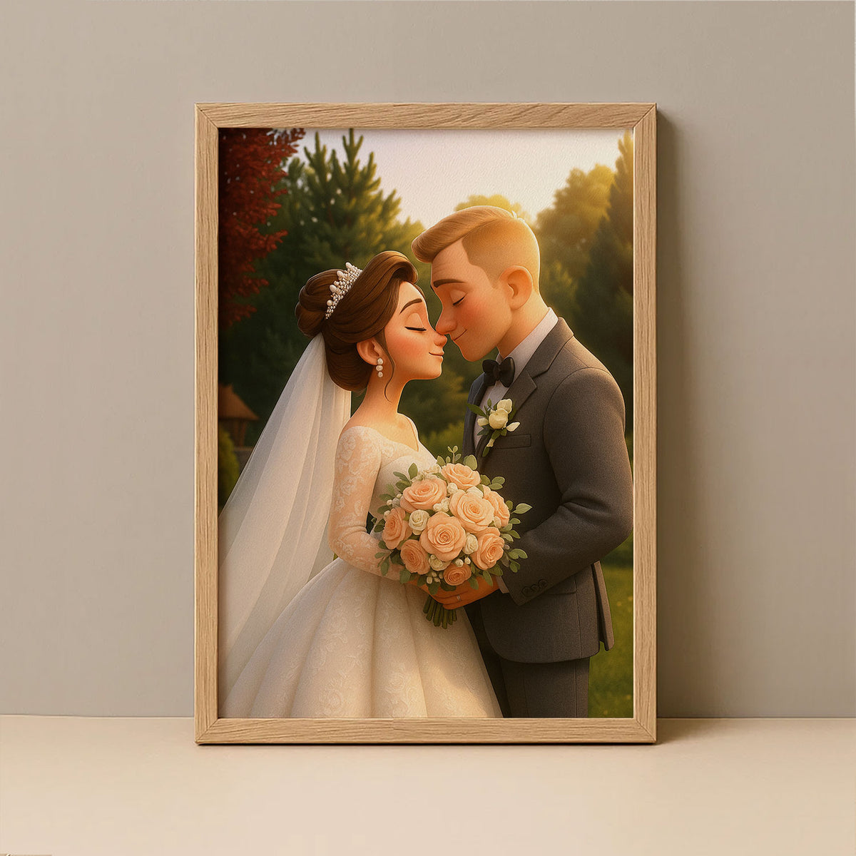 Charming Cartoon Wedding Portrait of a Happy Couple - Perfect Gift for Engagements and Anniversaries
 - 3