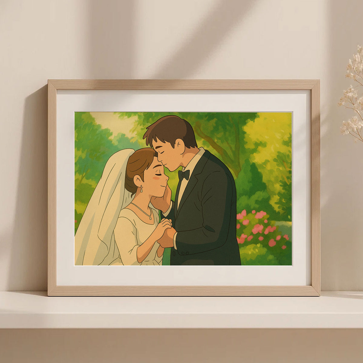 Romantic Wedding Kiss Art Print | Elegant Anime Style Artwork for Home Décor
 - 3
