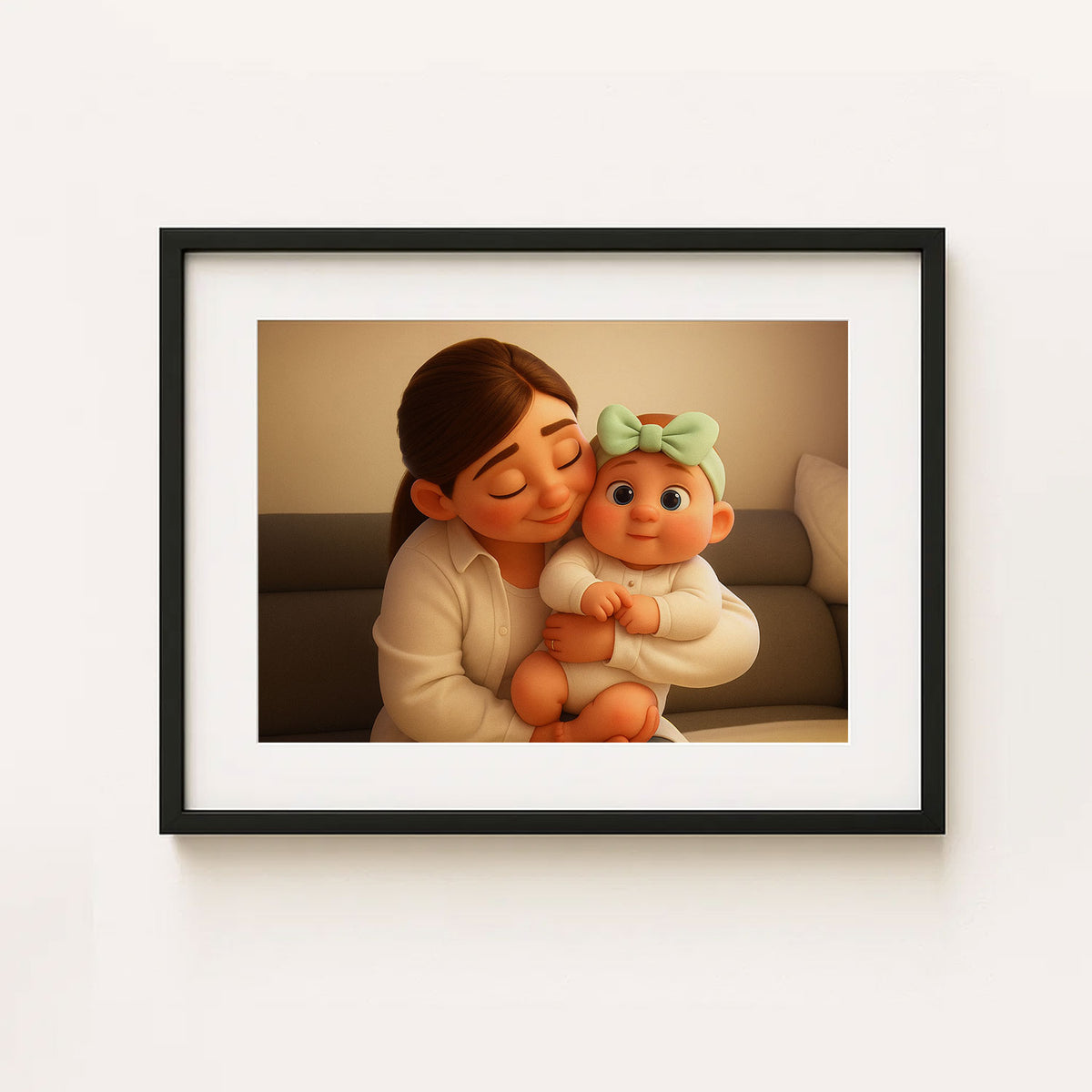 Heartwarming Cartoon Art of a Mother and Baby: Charming Illustration for Family Decor and Nursery
 - 3
