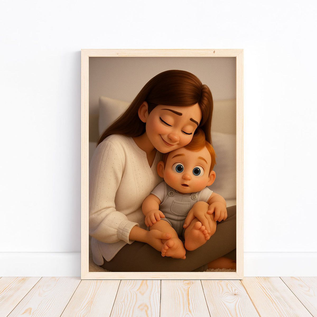 Adorable Mother and Baby Illustration in Charming Cartoon Style - Perfect Wall Art for Nursery Décor
 - 3