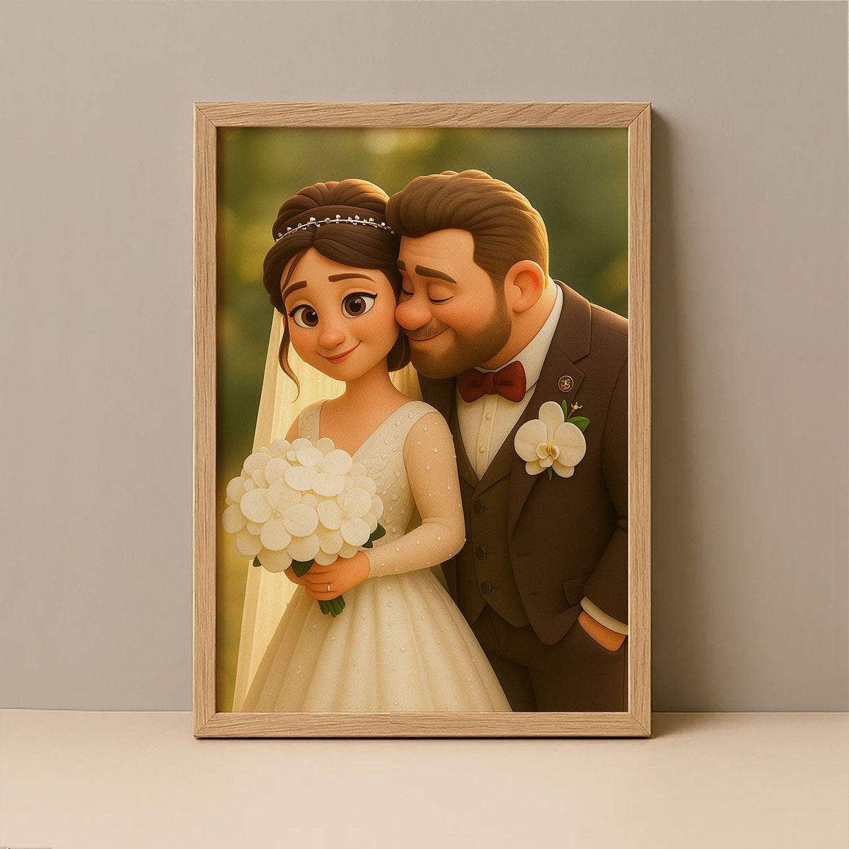 Whimsical Wedding Portrait: Charming Cartoon Art of Bride and Groom in Love
 - 3