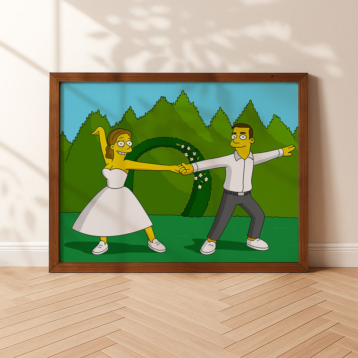Whimsical Cartoon Wedding Art featuring Homer and Marge in Celebration - Simpsons-Inspired Marriage Scene Decor
 - 3