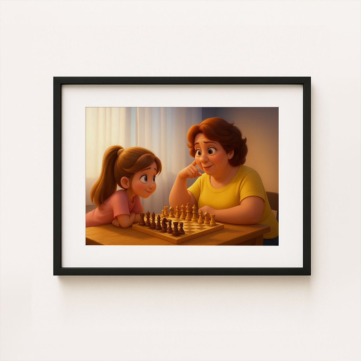 Heartwarming Cartoon Art Print of Mother and Baby Cherishing a Sweet Moment Together – Perfect Decor for Nursery and Home
 - 3