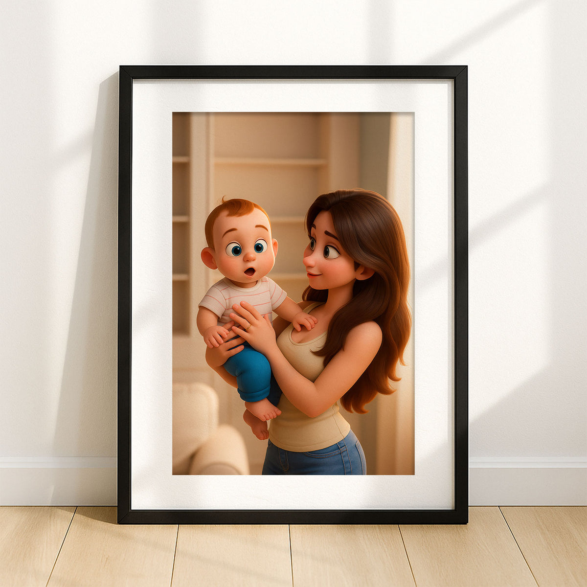 Heartwarming Mother-Child Bond: Adorable Cartoon Art Print for Your Home Décor - Perfect Gift for Moms and New Parents
 - 3