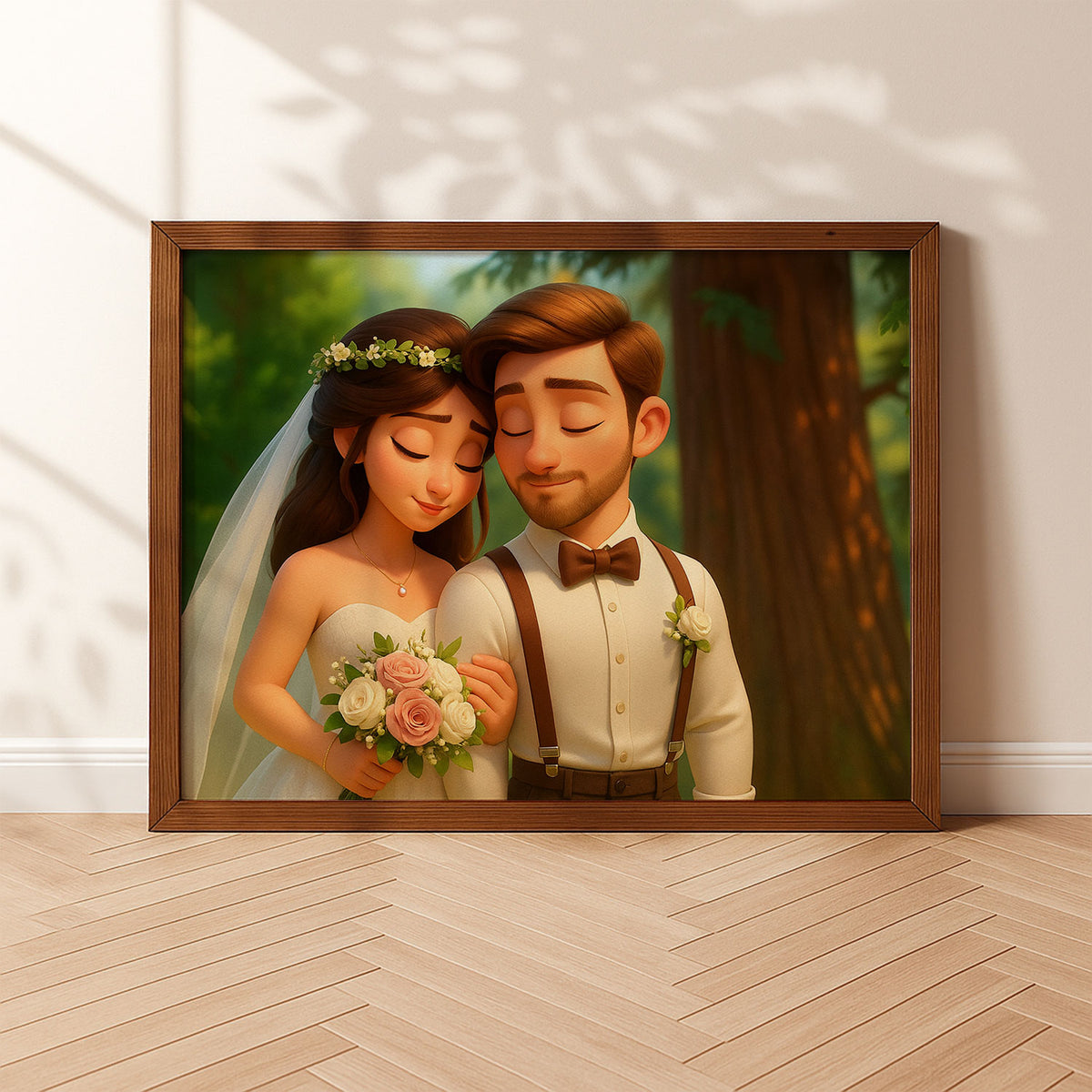 Charming Cartoon Wedding Art: Sweet Couple Illustration Perfect for Home Décor
 - 2