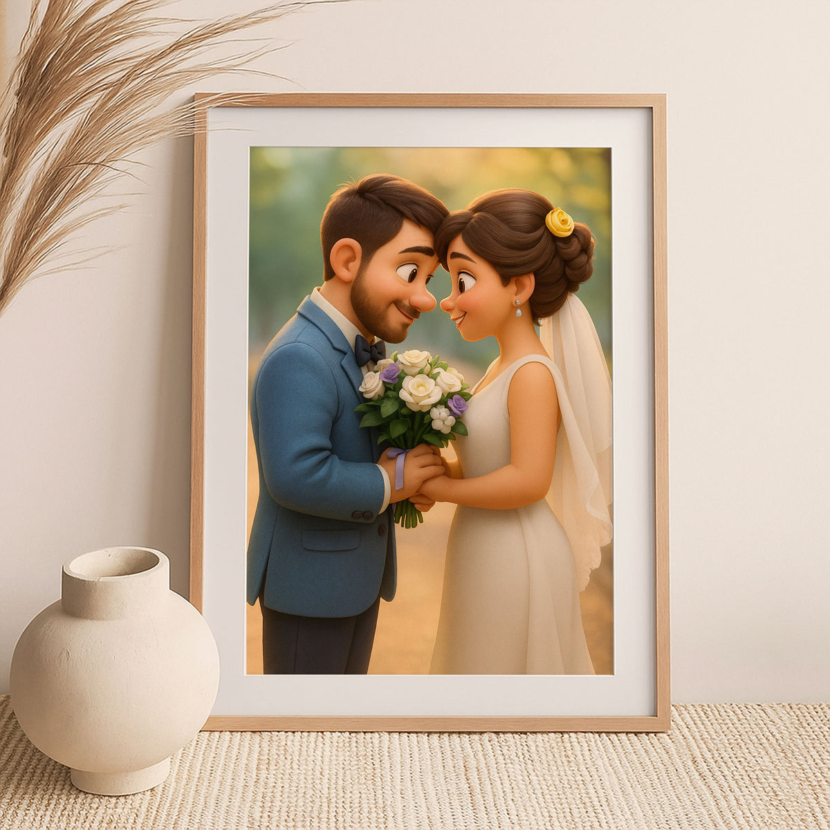 Charming Animated Wedding Portrait: Capturing Love and Happiness in a Whimsical Style
 - 3
