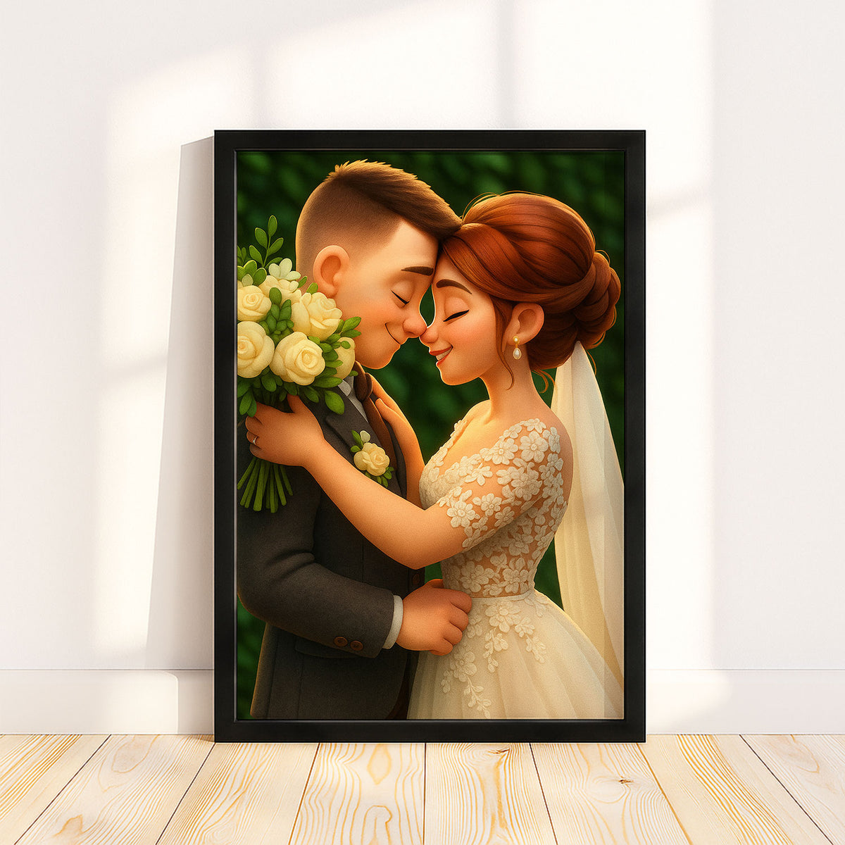 Charming Cartoon Wedding Art: Romantic Couple Portrait Perfect for Home Décor and Gifts
 - 3