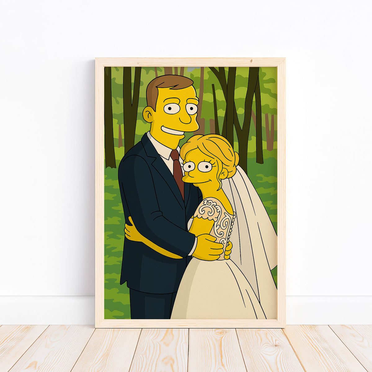 Whimsical Cartoon Wedding Artwork: Fun Simpsons-Inspired Bride and Groom Illustration
 - 3