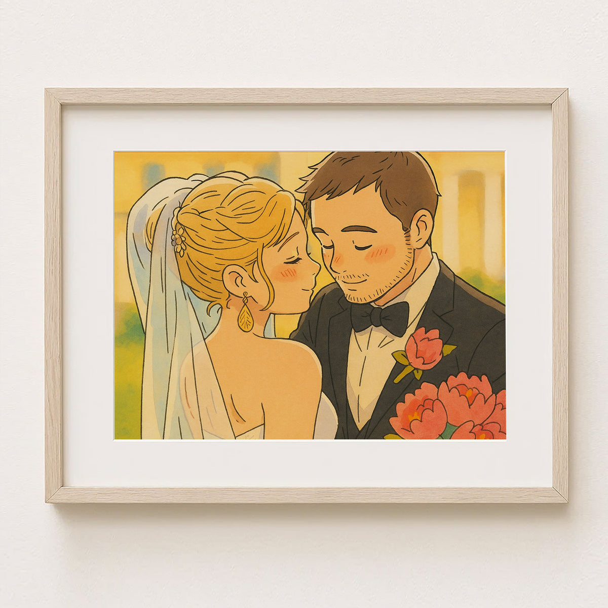 Charming Wedding Kiss Art Print - Romantic Cartoon Style Love Illustration for Your Home Decor
 - 3
