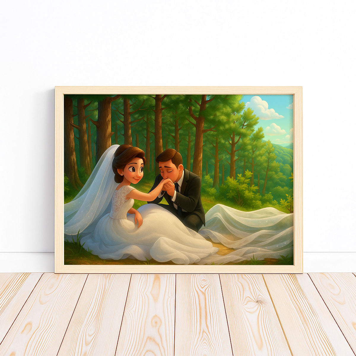 Charming Wedding Bliss: Romantic Couple Illustration Perfect for Home Décor in Whimsical Art Style
 - 3