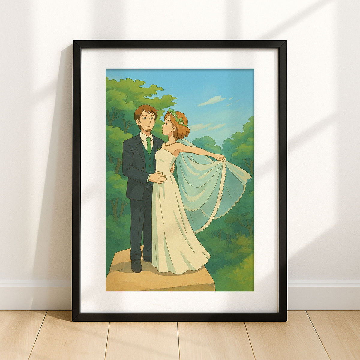 Charming Romantic Scene: Animated Wedding Couple Painting in Lush Nature Setting
 - 3