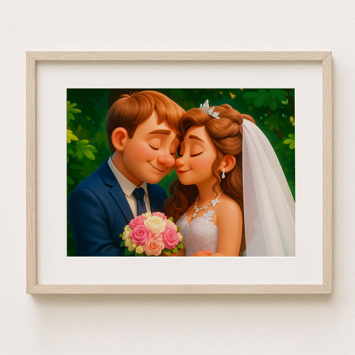 Charming Cartoon Wedding Art Print Featuring Happy Couple - Perfect Home Decor for Newlyweds
 - 3