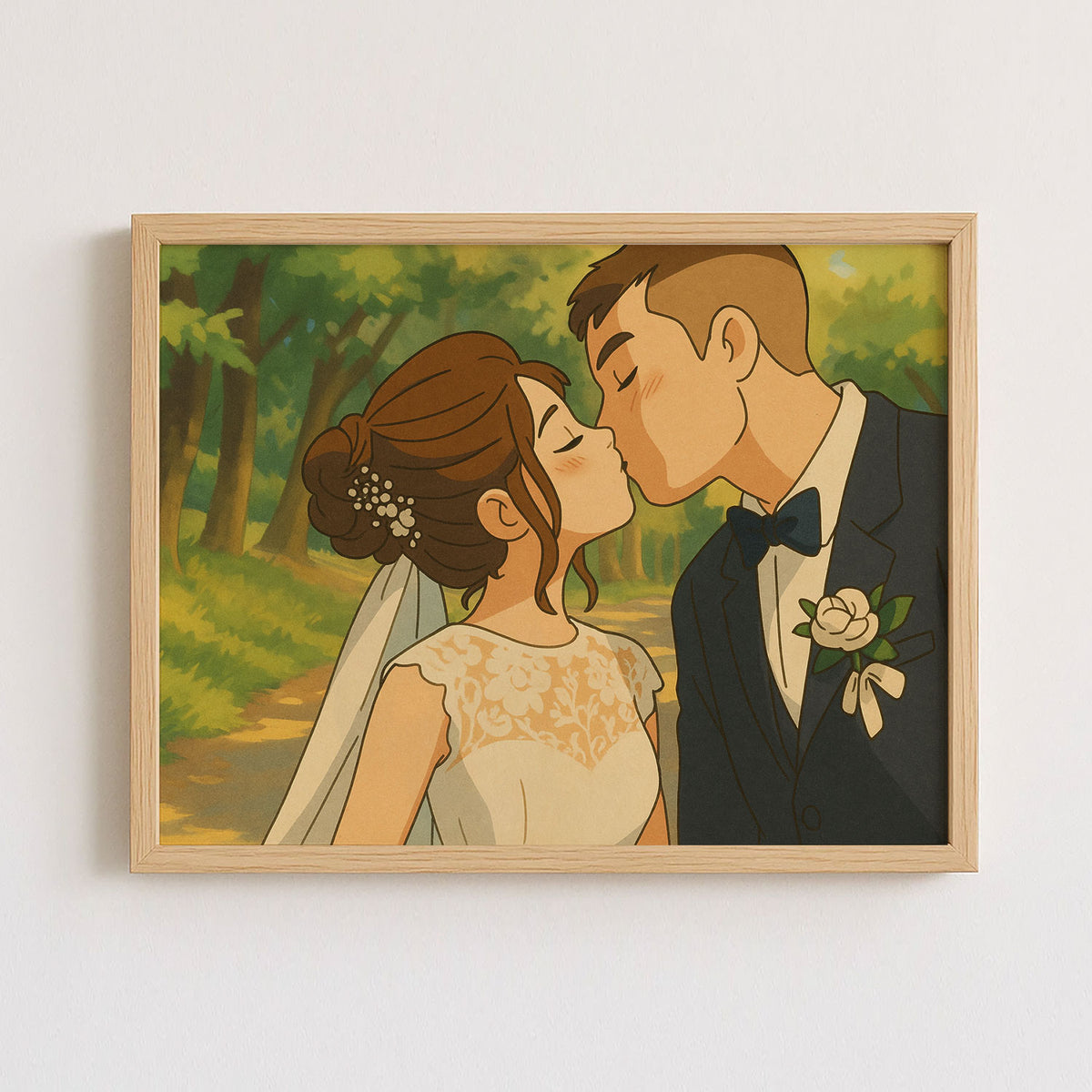 Charming Cartoon Wedding Art Print: Celebrate Your Love with Stylish Framed Couple Illustration
 - 3