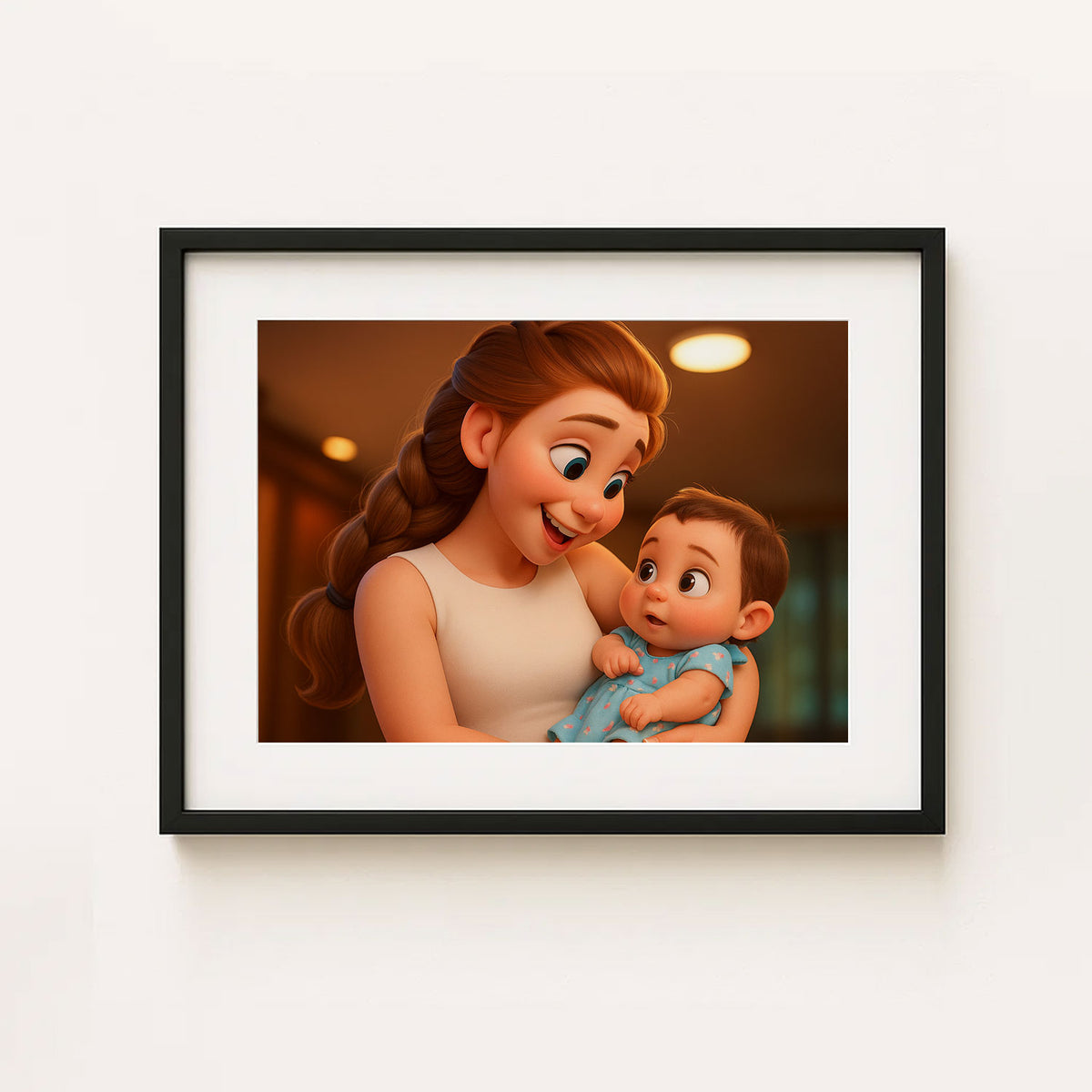 Heartwarming Mother and Baby Illustration: Adorable Family Portrait in Vibrant Cartoon Style, Perfect for Home Decor and Gifts
 - 3