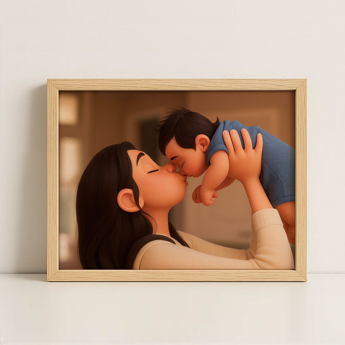 Heartwarming Cartoon Illustration of a Mother Snuggling with Her Sleeping Baby – Perfect for Nursery Decor and Family Love
 - 3