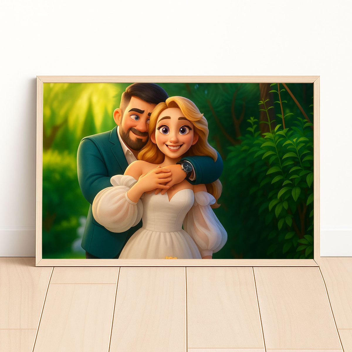 Charming Wedding Couple Art Print | Lovely Animated Style Portrait for Home Decor
 - 3