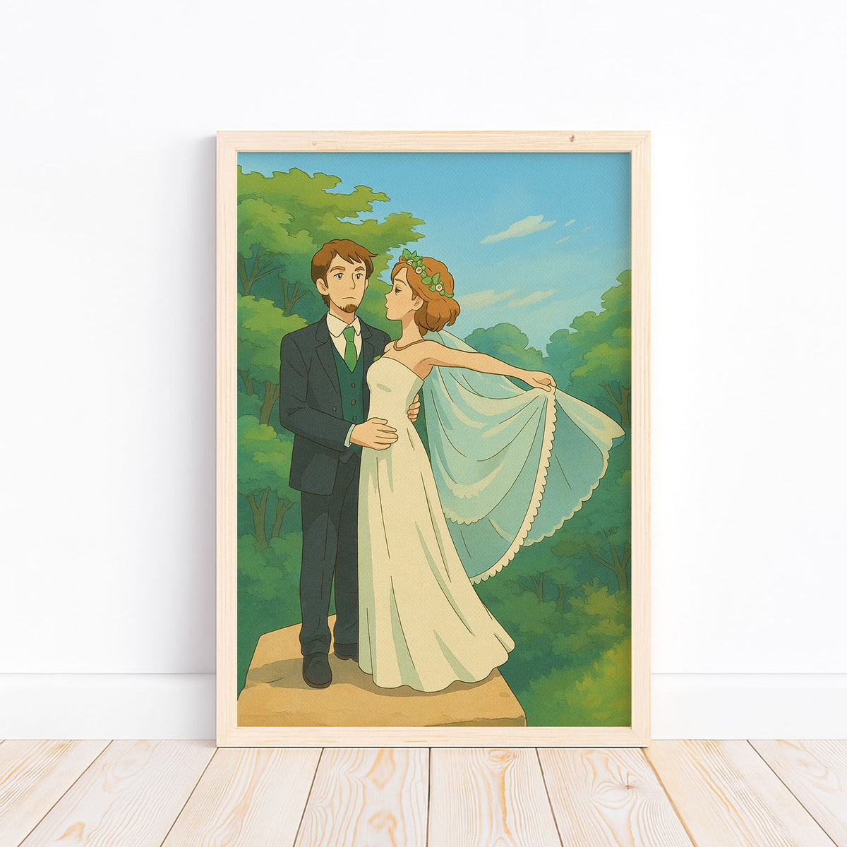 Charming Anime Wedding Portrait: Delightful Couple Illustration in Soft Colors and Joyful Style
 - 3