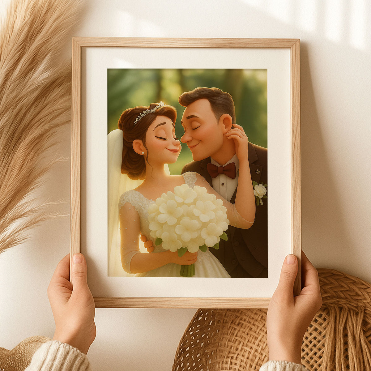 Charming Cartoon Wedding Portrait of Bride and Groom – Perfect Gift for Newlyweds and Wedding Decor
 - 3