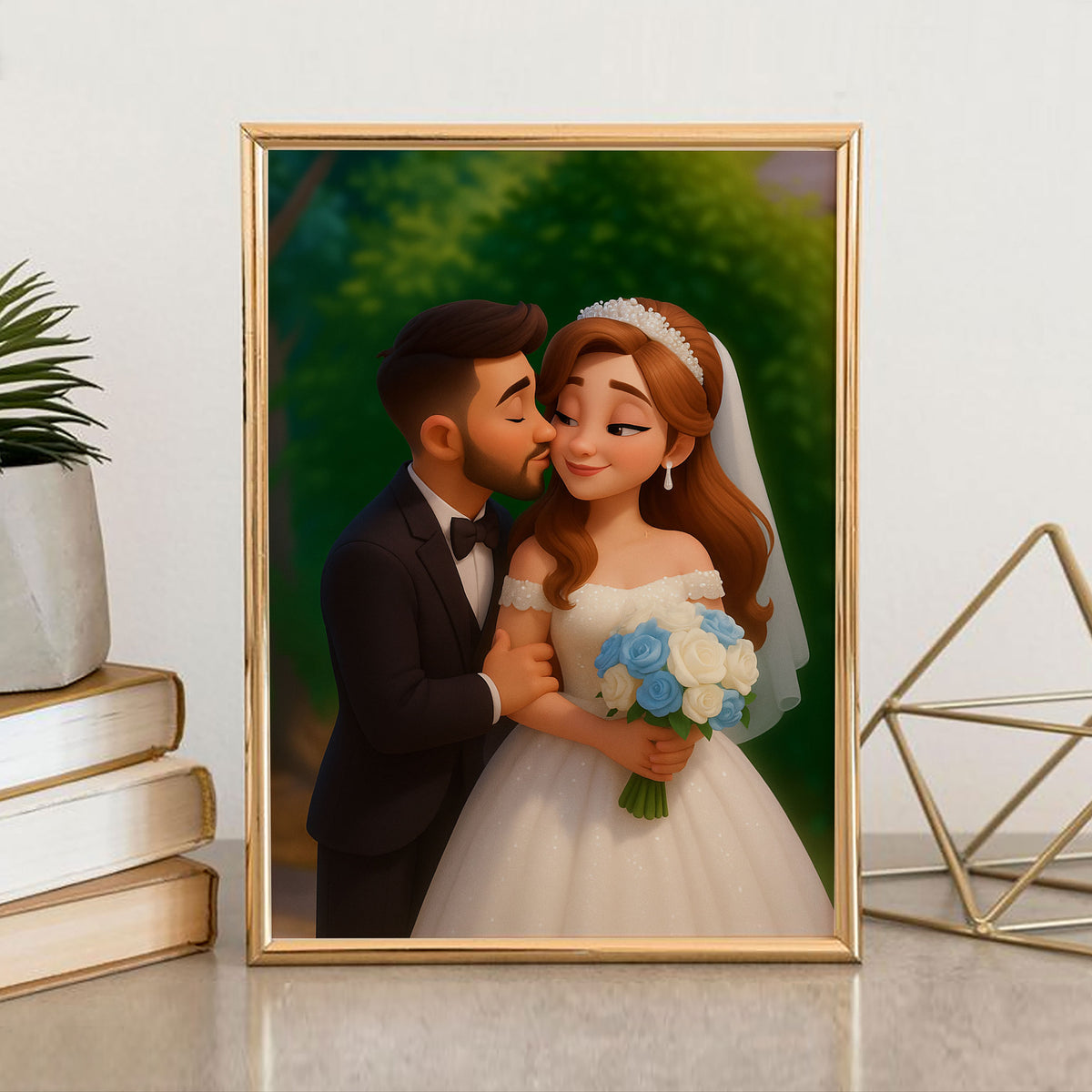 Charming Cartoon Wedding Couple Art Print – Whimsical Illustration for Home Decor and Gifts
 - 3