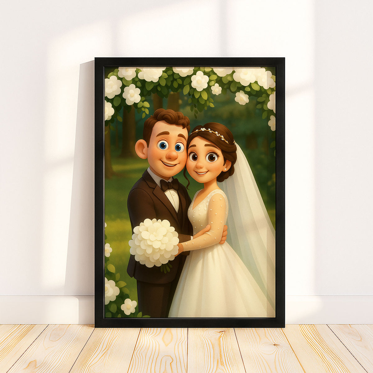 Charming Cartoon Wedding Portrait of Bride and Groom: Perfect Gift for Newlyweds and Home Décor
 - 3