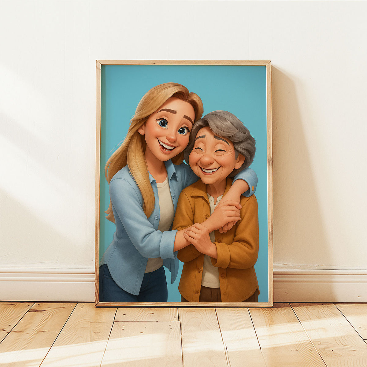Heartwarming Mother-Daughter Cartoon Artwork: Celebrate Generational Love in Vibrant Illustrated Style for Your Home Decor
 - 3