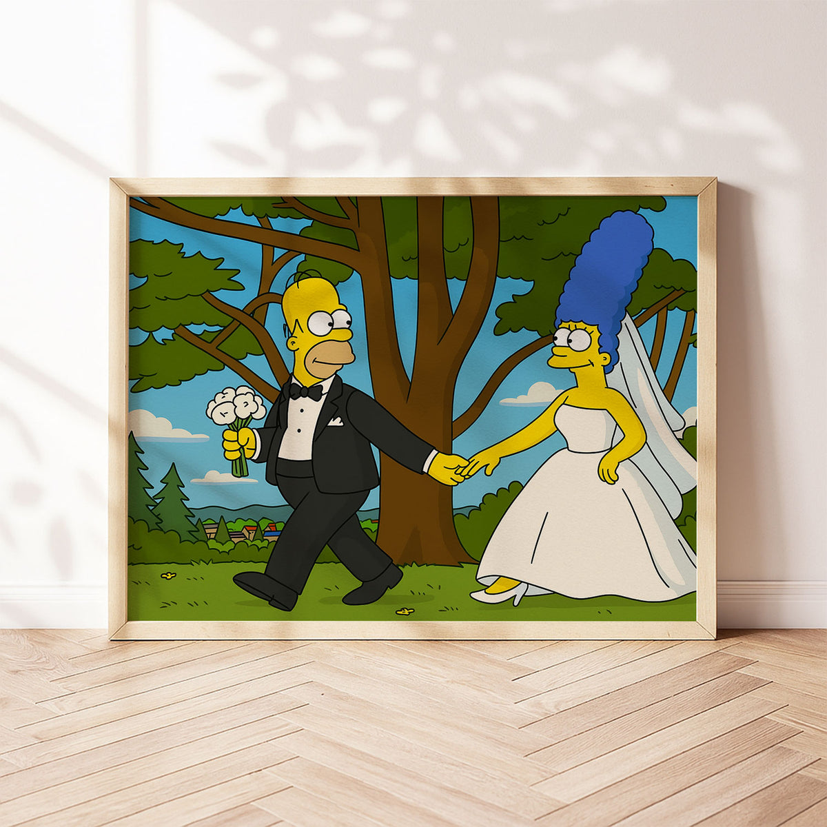 Charming Simpsons Wedding Art Print – Homer and Marge in Playful Animated Style for Home Décor
 - 3