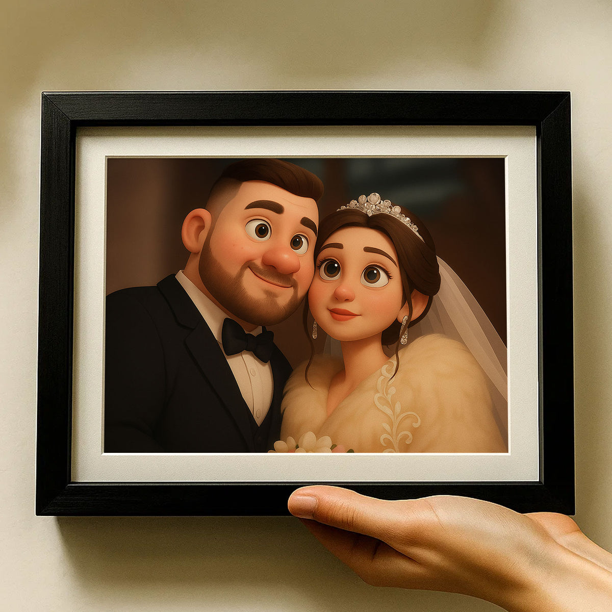 Charming Cartoon Couple Kissing – Romantic Wedding Artwork for Home Decor
 - 3