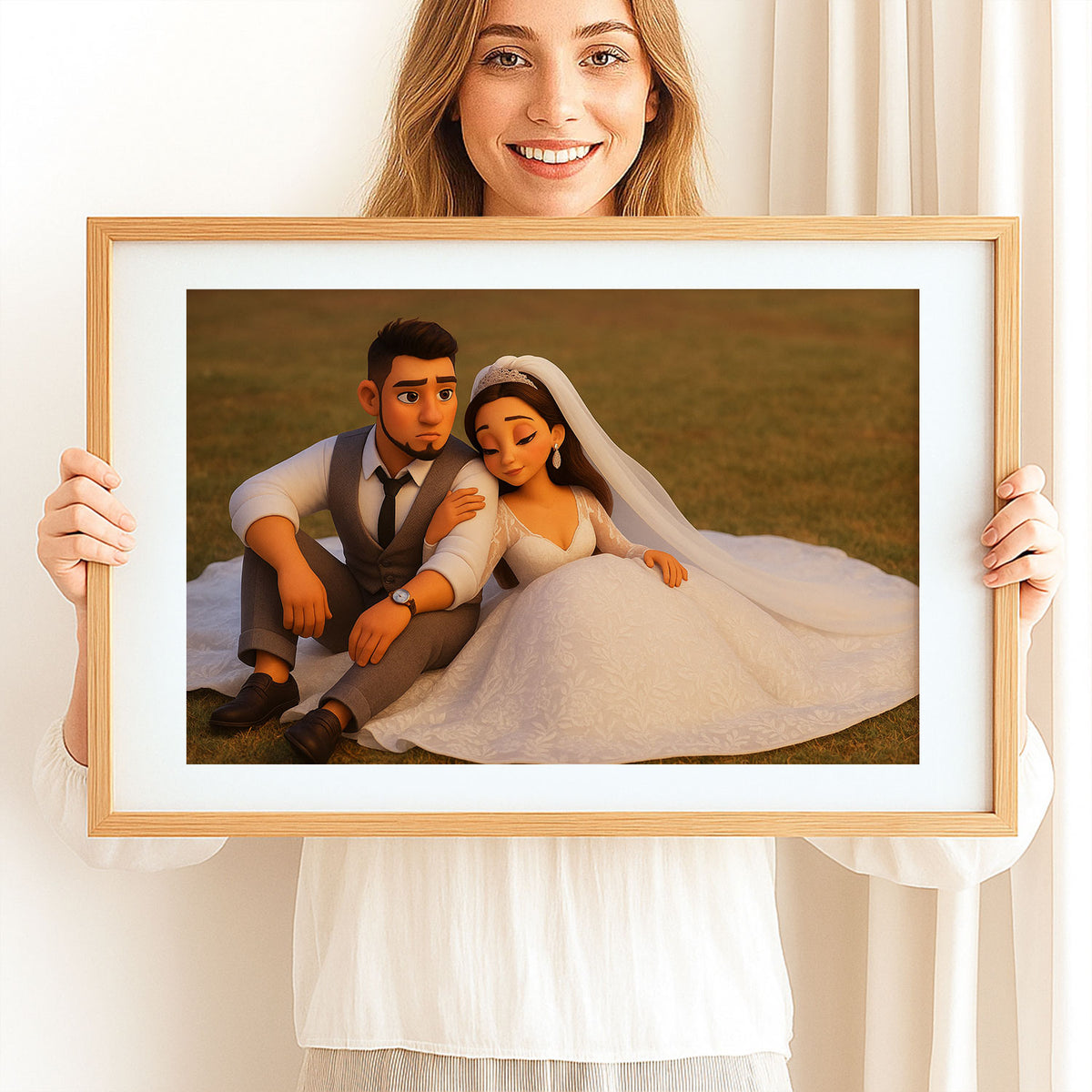 Charming Wedding Couple Art Print | Romantic Animated Style Wedding Portrait for Home Decor
 - 3