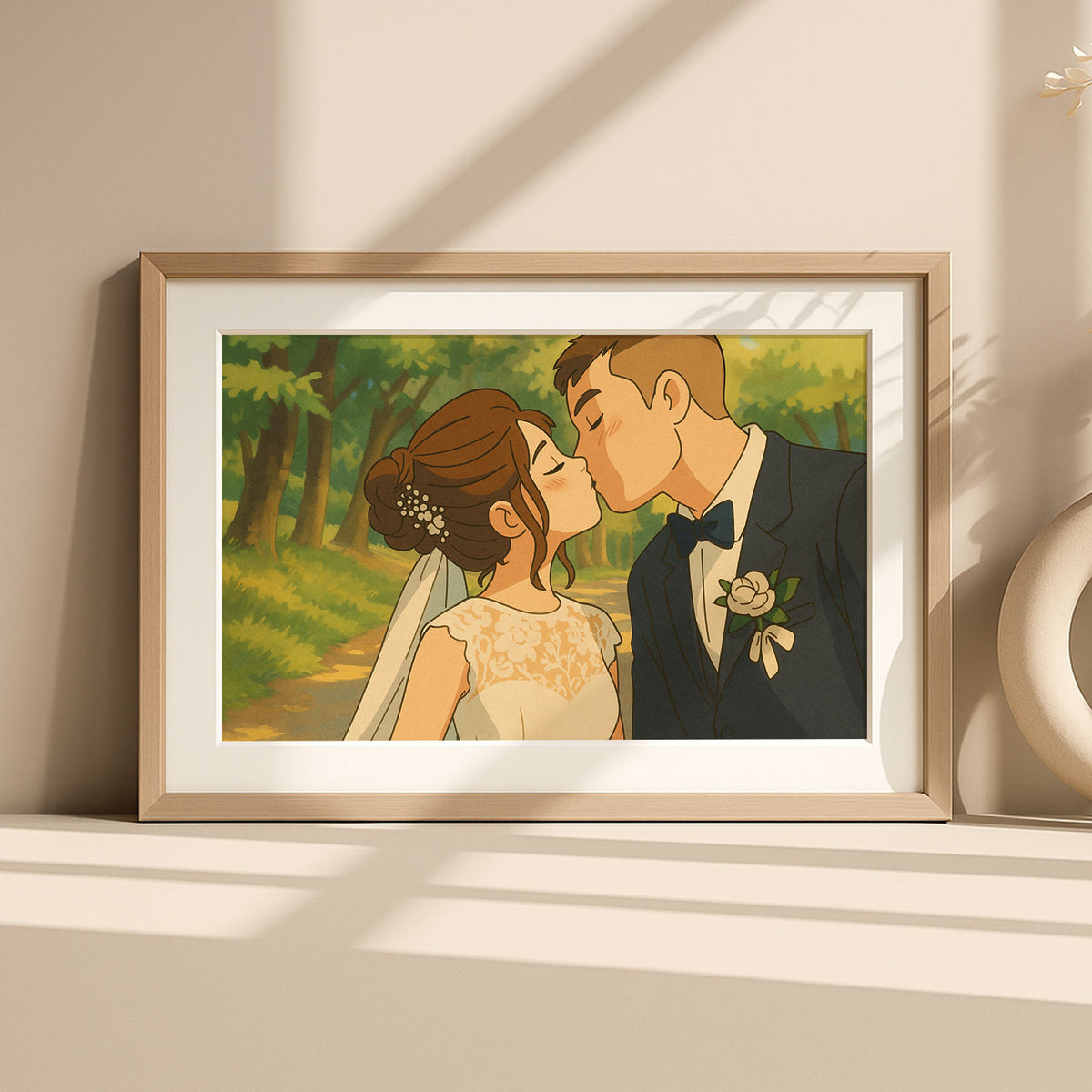 Charming Wedding Portrait Art Print | Romantic Couple in Vibrant Illustration Style
 - 2